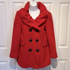 Giacca‎ Red Wool Blend Double Breasted Pea Coat Size M